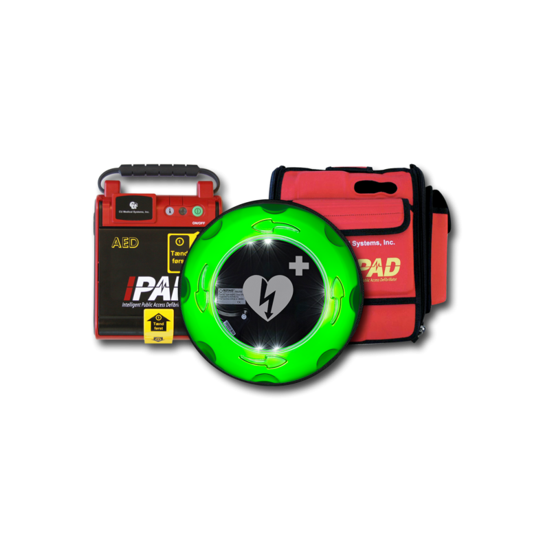 Komplet iPAD NF1200 AED hjertestarterpakke, Udendørsskab med overvågning og kursus